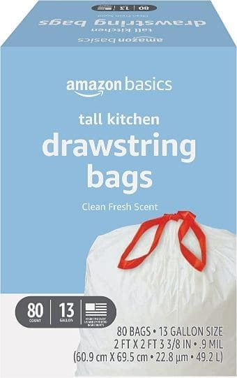 Ask Cindy Shop: Amazon Basic tall kitchen drawstring bags box of 80