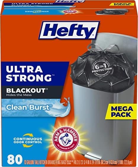 A box of Hefty trash can bag