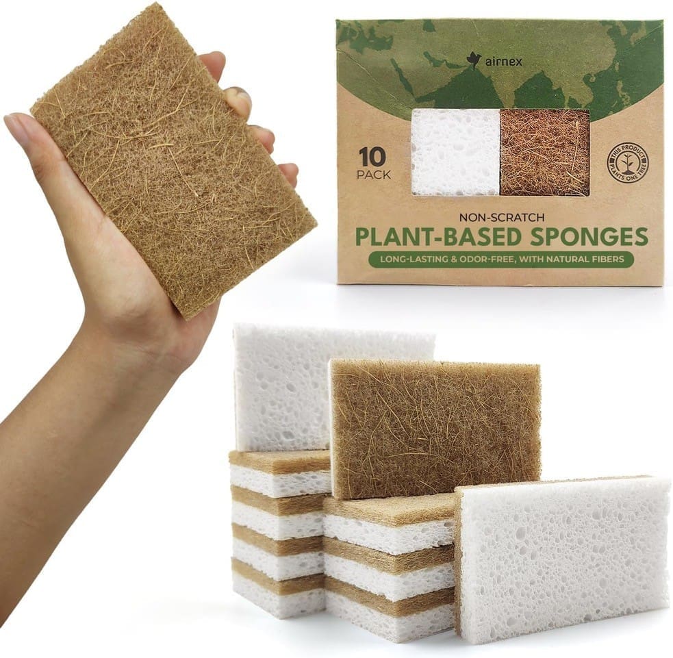 Plant-based sponges with eco-friendly packaging.