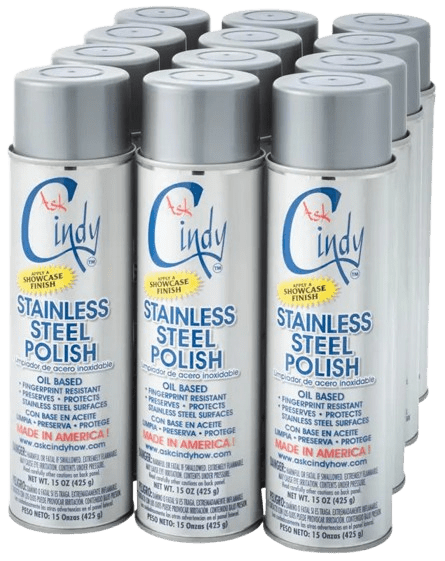 A group of 12 cans of Ask Cindy's stainless steel polish.